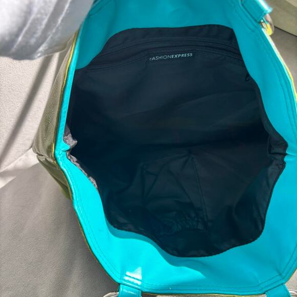 Y2K Initial Bag 2000s Era Retro Bag Letter E Initial Green Blue Faux Leather - Picture 6 of 7